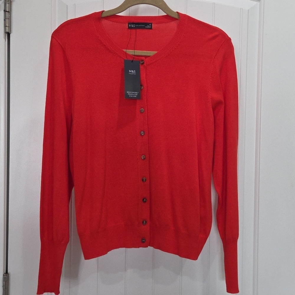M&S  Collection, Womans Red Cardigan Sweater, Nwt, Size 12